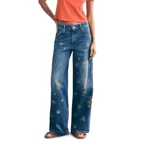 Mother SUPERIOR The Rerun Zip Sneak 25 Field Of Flowers High Rise Wide Leg Jeans